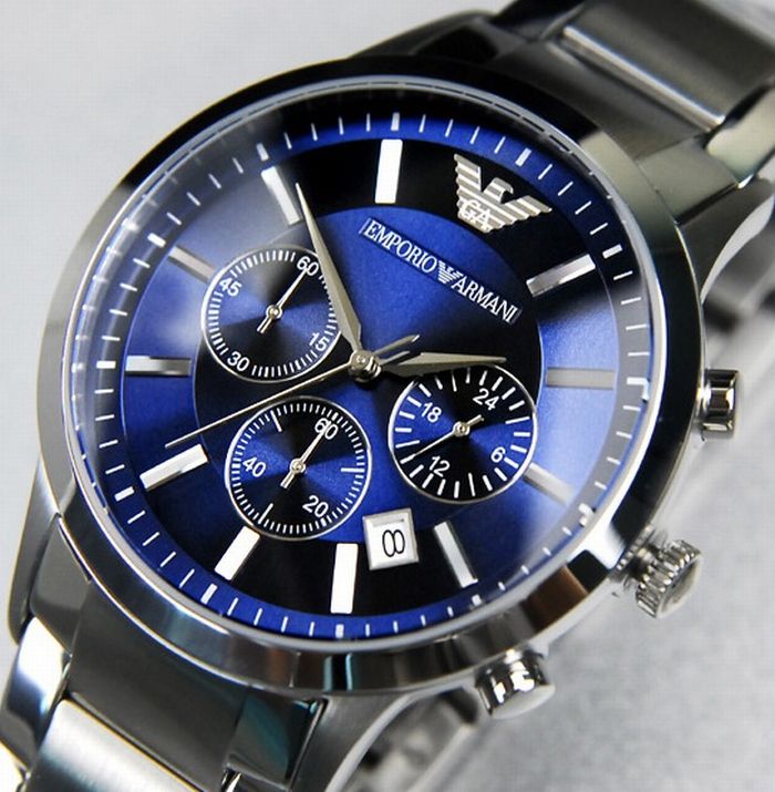 Armani Uhren Ar2448 Herren Silber Edelstahl Uhr Emporio Armani Herren Uhr AR2448 Chronograph Klassik NEU OVP