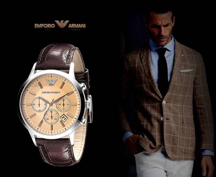OROLOGIO AR2433 UOMO EMPORIO ARMANI CRONOGRAFO PELLE MARRONE CASSA IN ...